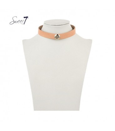 Zalmroze choker van imitatieleer met metalen detail