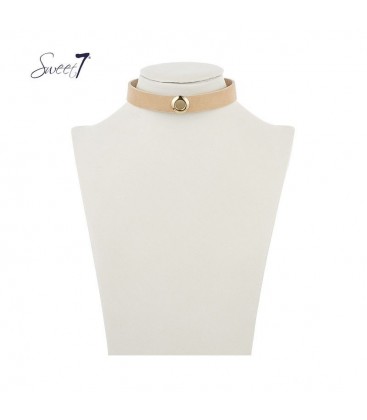 Naturelkleurige choker van imitatieleer met goudkleurig detail