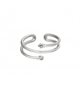zilverkleurige spiraal ring met sterretje en cirkel met zirkoonsteen