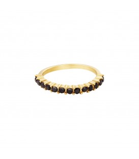 goudkleurige ring met een rij van zwarte steentjes (17)