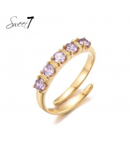 goudkleurige ring met paarse zirconia steentjes