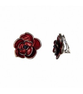 Donkerrode bloemen oorclips