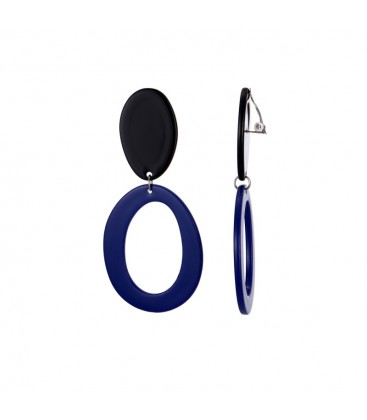 Blauwe oorclips met een zwart ovaal oorstukje