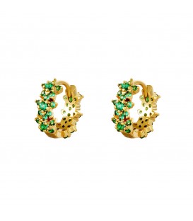 Goudkleurige oorringen met groene strass steentjes