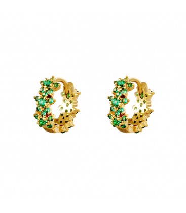 Goudkleurige oorringen met groene strass steentjes