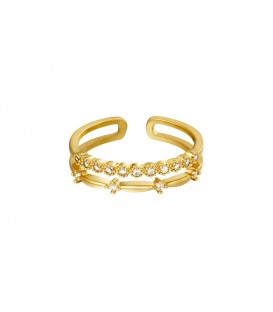 goudkleurige verstelbare dubbele ring met zirkoonstenen
