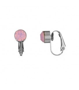 Zilverkleurige oorclips met roze strass steen