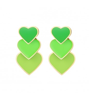 Groene oorhangers met 3 harten een goudkleurige rand