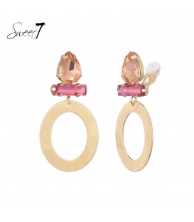 Goudkleurige oorclips met gekleurde strass steentjes