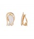 Goudkleurige oorclips met witte inleg en klein wit strass steentje
