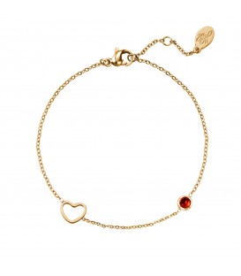 goudkleurige armband met rode geboortesteen januari