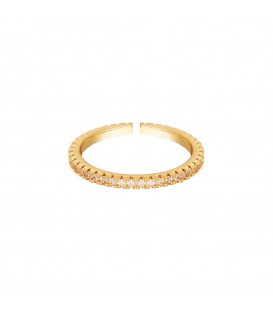 goudkleurige ring met een rij van kleine witte zirkoonsteentjes