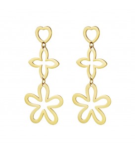 Goudkleurige oorhangers met 3 bedels ,hart en bloemen