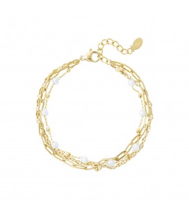goudkleurige schakel armband,3 lagen,glas kralen,yehwang,sieraad,accessoire