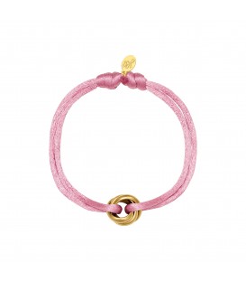 lichtroze armband met satijnen koord en goudkleurige bedel