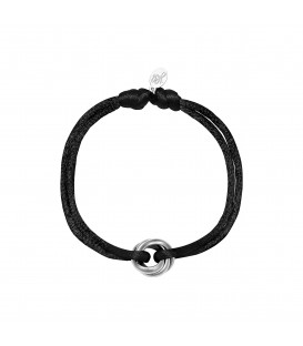 Zwarte armband met satijnen koord en zilverkleurige bedel