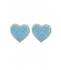 Blauwe kralen harten oorhangers met heldere strass steentjes rand