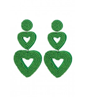 Groene kralen oorhangers met 2 harten