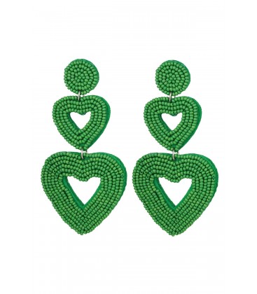 Groene kralen oorhangers met 2 harten