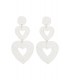 Witte glas kralen oorhangers met dubbele harten als hanger