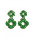 Groene glas kralen oorhangers in de vorm met 2 bloemen en een strass stenen rand