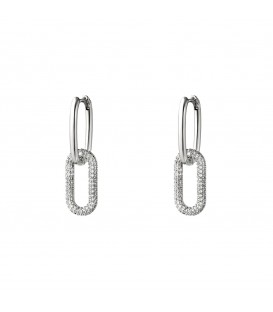 Zilverkleurige oorbellen met zirkonia steentjes en ovale hangers