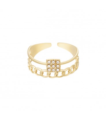 Dubbele ring met schakelketting en steentjes