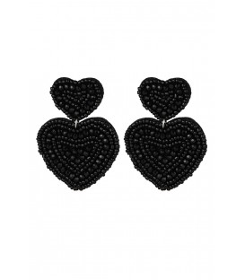 Oorbellen twee grote harten met kralen zwart
