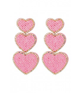 Oorbellen kralen met 3 roze hartjes statement
