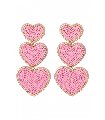 Oorbellen kralen met 3 roze hartjes statement