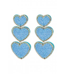 Blauwe oorhangers met 3 harten en strass steentjes van Yehwang