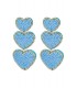 Blauwe oorhangers met 3 harten en heldere strass stenen rand