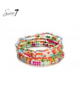 Sweet7 gekleurde glaskralen armband met meerdere strengen