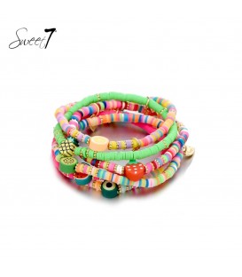Kleurrijke armband met meerdere strengen en fruit bedels van Sweet7