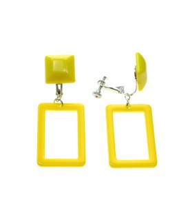 Gele oorclips met een vierkante hanger