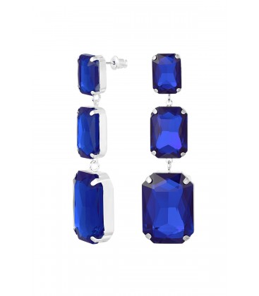 Blauwe oorhangers in zilverkleurige zetting en 3 glas stenen