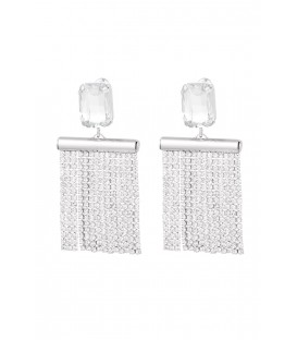 Zilverkleurige oorhangers met hangende slingers en strass steentjes