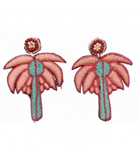 Roze Gekleurde Stoffen Palmboom Oorhangers - Speelse en Tropische Accessoires
