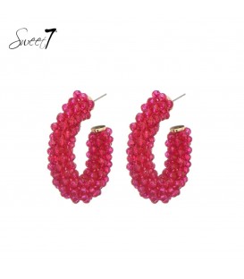 Stijlvolle Roze Glas Kralen Oorhangers - Sweet7