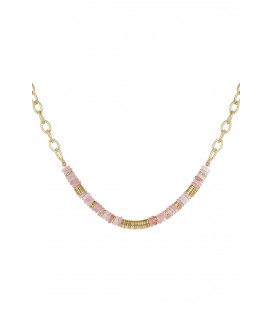 Goudkleurige Schakel Halsketting - Stijlvolle Accessoire met Roze Natuurstenen Kralen van Yehwang