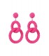Fuchsia roze oorhangers met dubbele ringen en glas kralen