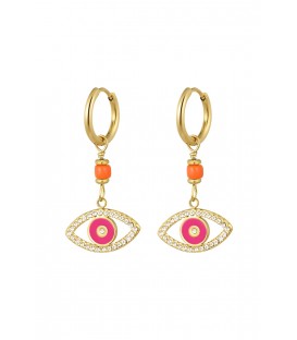 Prachtige Goudkleurige Oorringen met een Roze Oog en Strass Steentjes - Voeg Glamour toe aan je Look!