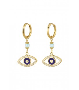 Schitterende Goudkleurige Oorringen met Hangers in de Vorm van een Oog en Strass Steentjes - Voeg Glamour toe aan je Look!