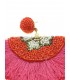 Oranje gekleurde kralen oorhangers met fuchsia roze franjes