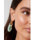 Licht blauwe glas kralen oorhangers met goudkleurige ringen