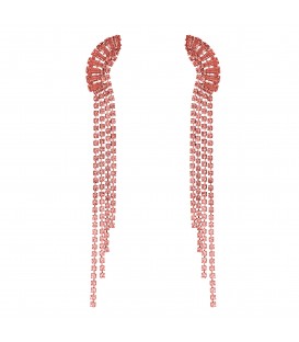 Roze oorhangers met strengen en stras steentjes