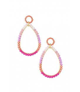 Mooie oorhangers in de tinten, paars, oranje, roze en wit