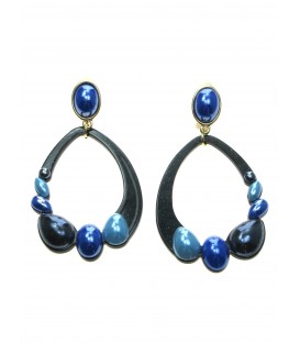 Zwarte oorclips met blauwe gekleurde inleg