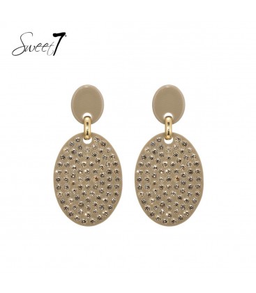 Beige oorhangers met glas steentjes
