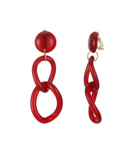 Rode lange oorclips met 2 ovale hangers